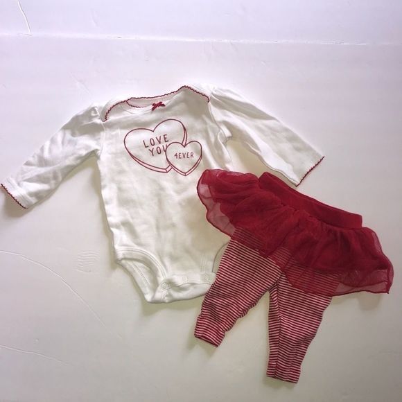 Newborn Valentine’s Day outfit red white hearts stripes tutu pants love baby - Picture 2 of 9